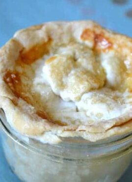 Pie in a jar is a great Valentine's Day dessert! They're perfect for sharing, and the pie recipe is easy to make, Make apple pie in a jar or peach pie in a jar.