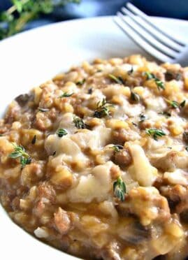 This French Onion Risotto is creamy, comforting, and bursting with French Onion flavor! Perfect for date night or anytime you want to impress.