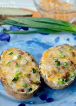 Chili Cheese Potato Skins will be the hit of your game day menu! These super simple delicious appetizers also double as a side dish for any meal.