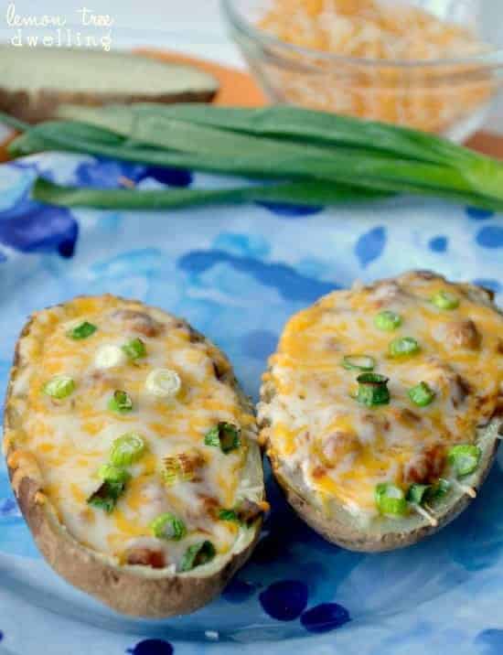 Chili Cheese Potato Skins will be the hit of your game day menu! These super simple delicious appetizers also double as a side dish for any meal.