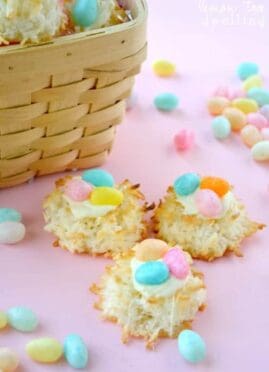 Macaroon Nests are a quick and easy treat for all your Easter guests. These quick and easy coconut cookies are adorable and simple, perfect for your Easter baskets!