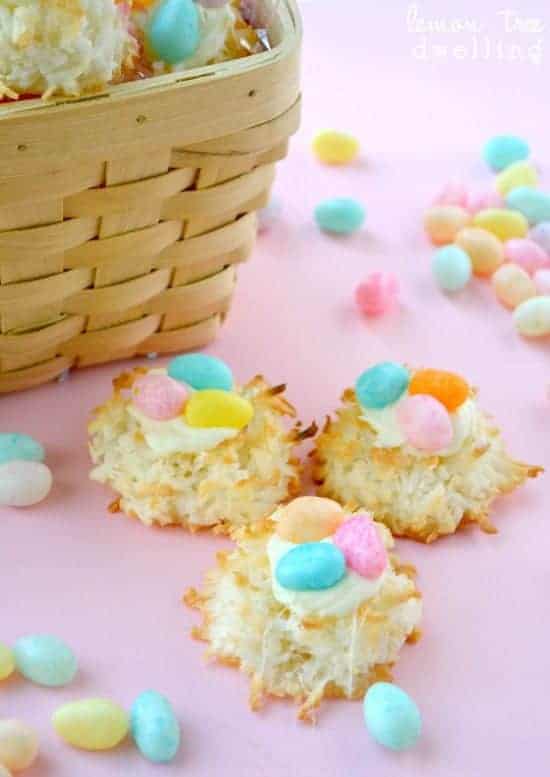 Macaroon Nests are a quick and easy treat for all your Easter guests. These quick and easy coconut cookies are adorable and simple, perfect for your Easter baskets!