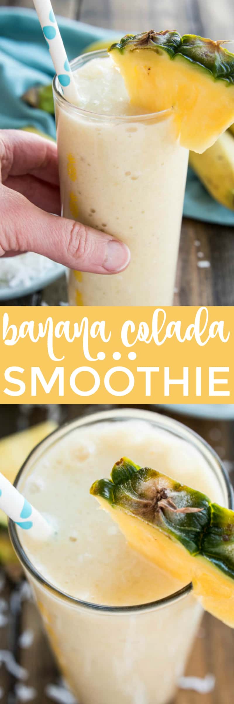 Banana Colada Smoothies - all the flavors of a pina colada, with the delicious addition of banana, in a tasty treat the whole family can enjoy!