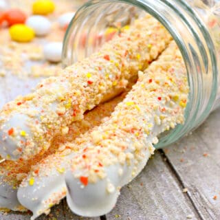 Chocolate Covered Candy Corn Pretzels