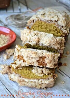 Pumpkin Ginger Streusel Bread is the BEST pumpkin bread with a DELICIOUSLY sweet and crunchy ginger streusel topping. This moist and flavorful bread is perfect as a snack or better yet, for breakfast!