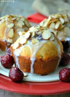 Cherry Almond Muffins make for a quick snack or a portable breakfast choice.
