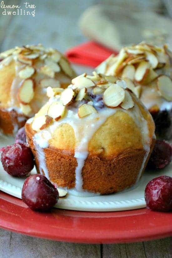 Cherry Almond Muffins make for a quick snack or a portable breakfast choice.