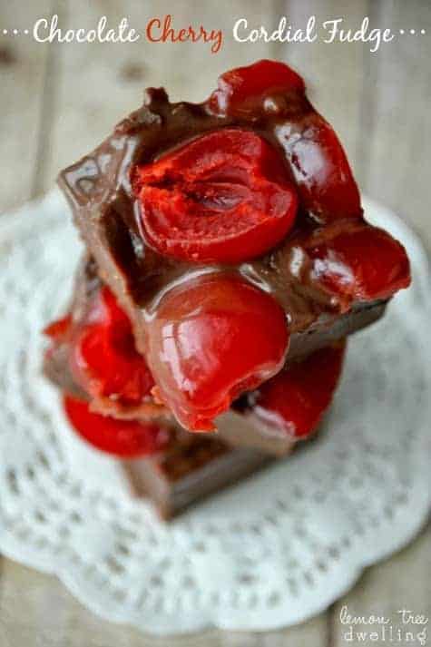 Chocolate Cherry Cordial Fudge is an easy 4-ingredient fudge that is amazing.