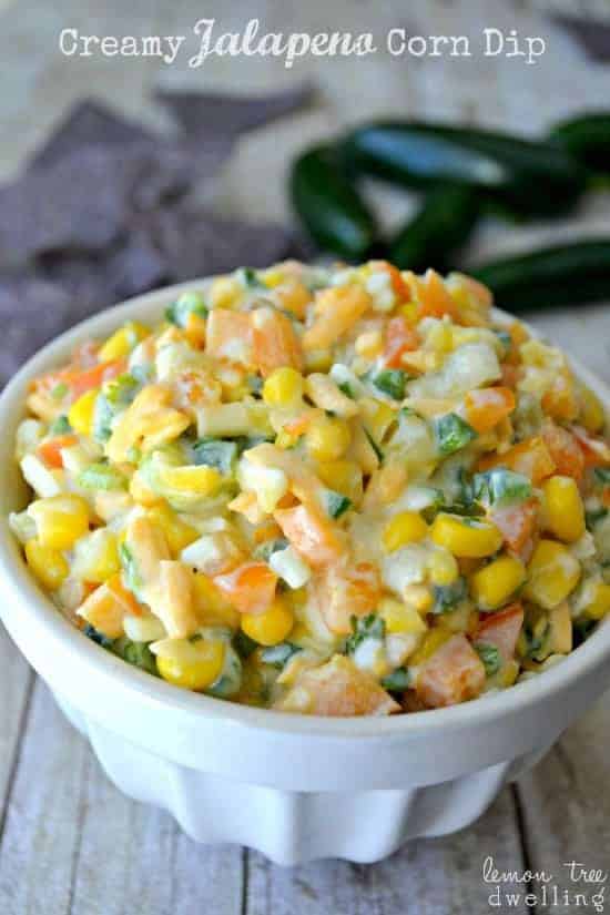 Jalapeno Corn Dip is loaded with fresh peppers, onions, cilantro, and cheese for a spicy Mexican dip