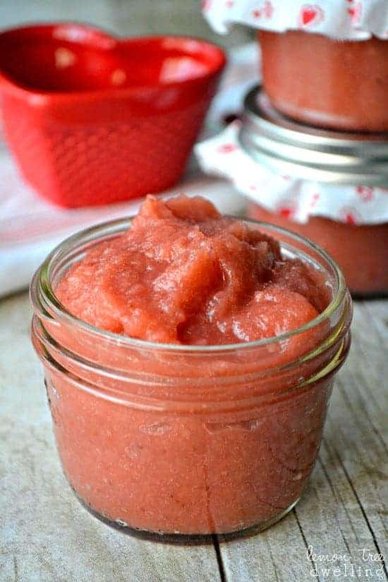 Fresh, Homemade Strawberry Applesauce is made with just 5 ingredients and makes a delicious quick snack.