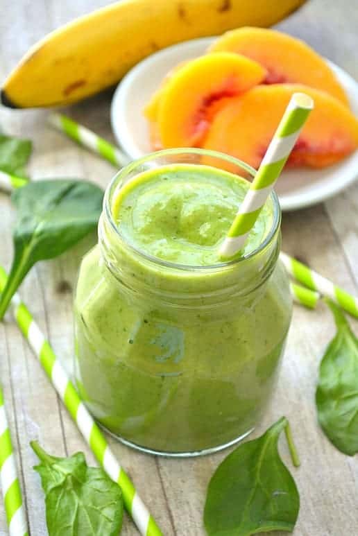 This Pineapple Peach Mango Green Smoothie is a delicious taste of the tropics!
