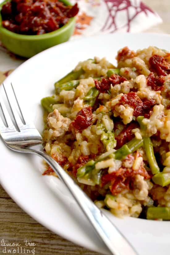Sun Dried Tomato Asparagus Risotto - just 6 ingredients and 1 pot!