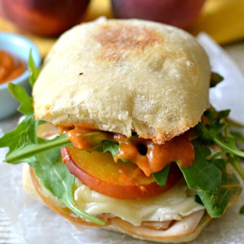 Turkey Brie Sandwich w/Peaches & Arugula