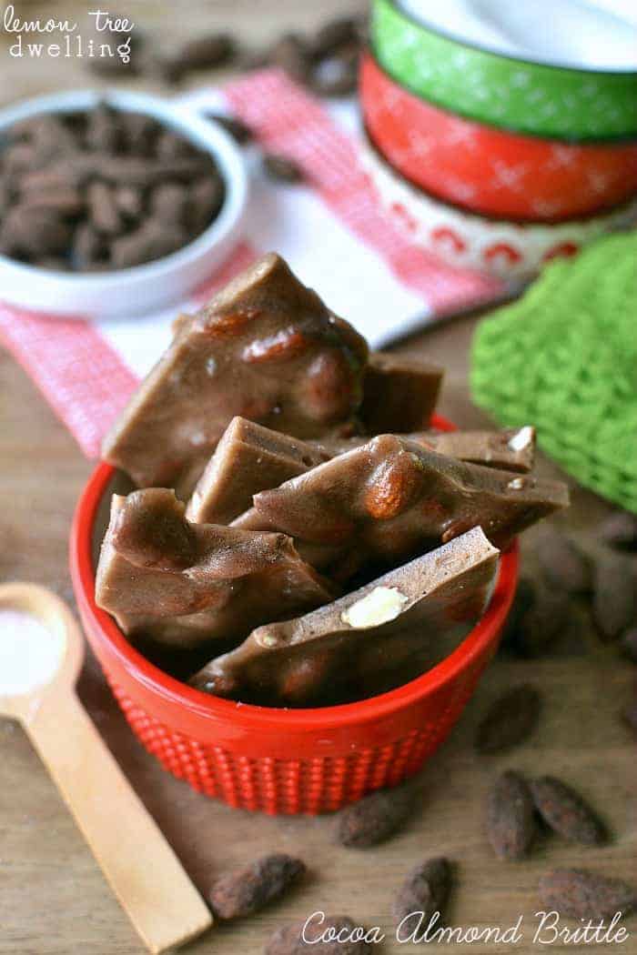 Cocoa Almond Brittle is an insanely easy no-bake dessert that is sure to be a crowd pleaser. Great for gift giving and holiday parties!
