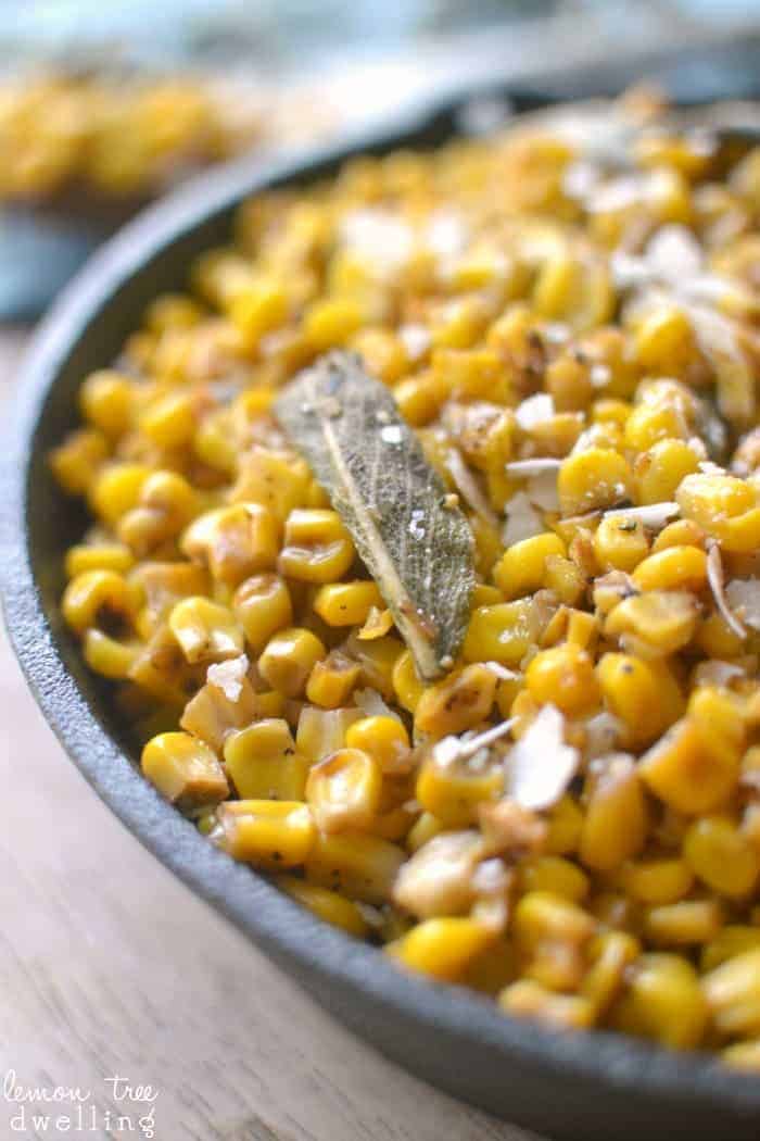 Skillet Corn with Brown Butter and Sage will be a perfect compliment to your table. This flavorful side dish is so quick and easy, it's a must-have on your holiday menu!