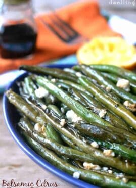 Balsamic Citrus Green Beans are roasted with balsamic vinegar, orange juice, and goat cheese. This quick and easy side dish are sure to please everyone.