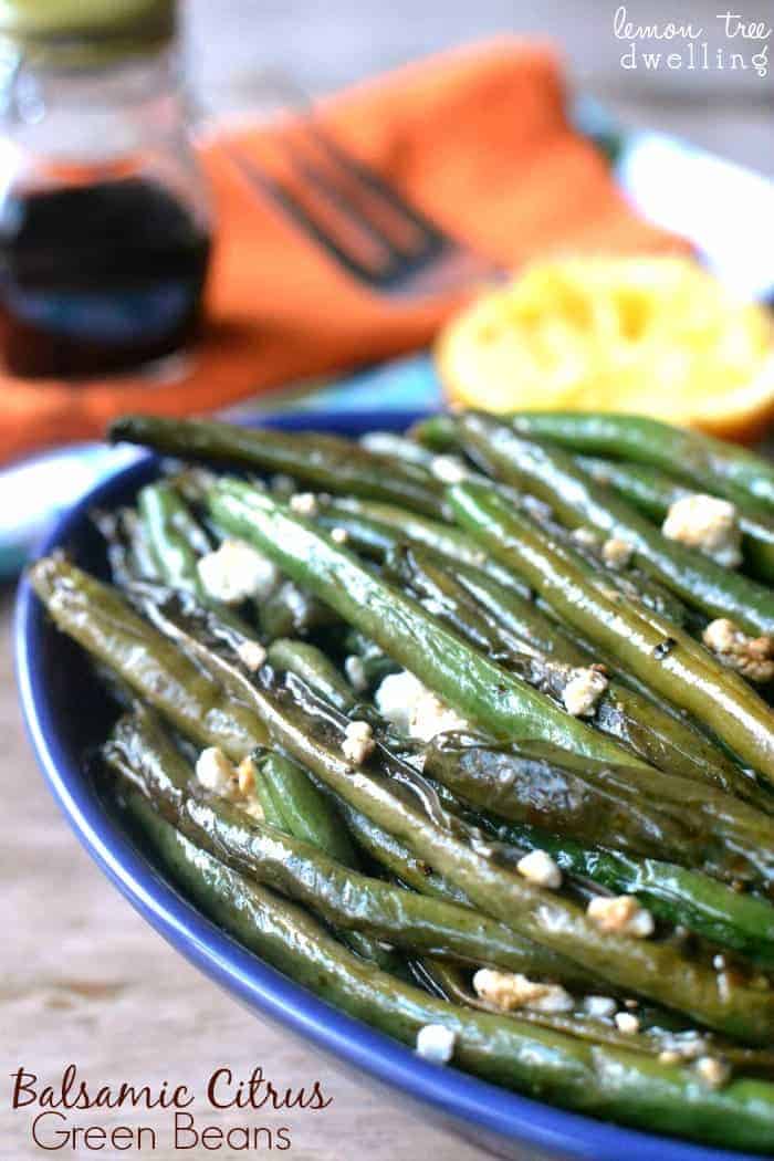 Balsamic Citrus Green Beans are roasted with balsamic vinegar, orange juice, and goat cheese. This quick and easy side dish are sure to please everyone.