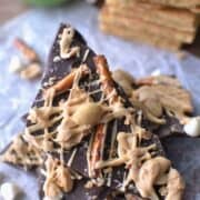 Sweet 'n Salty Double Chocolate Peanut Butter Bark is a decadent dessert or easy snack for all the chocolate lovers in your family. Easy to make and delicious!