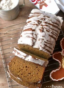Glazed Banana Gingerbread is a delightful marriage of two great flavors. This gingerbread meets banana bread loaf is a match made in cinnamon drizzled heaven! A perfect holiday treat!
