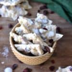 White Chocolate Macadamia Cranberry Bark makes a delicious 5 minute holiday treat. A classic combination in a crispy bark, finished off with a touch of sea salt. So delicious!