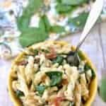 Sun Dried Tomato, Spinach and Goat Cheese Pasta is a delicious simple twist on traditional pasta, this vegetarian dish is perfect for lunch or dinner!