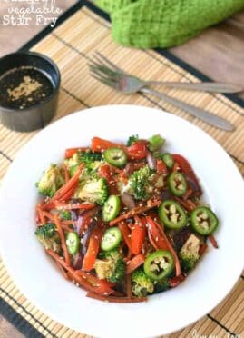 Quinoa Vegetable Stir Fry is made with fresh vegetables, quinoa, and a homemade soyaki sauce.