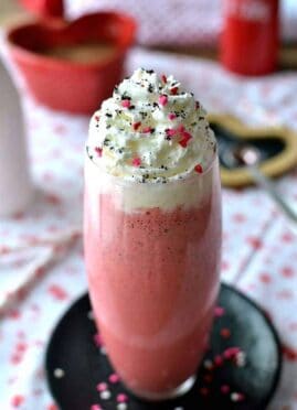Red Velvet Mocha Milkshake is not your average shake! This dessert milkshake is complete with a touch of cream cheese for that perfect red velvet flavor