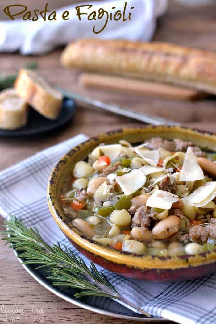 This Pasta e Fagioli Soup is the best soup ever! This one pot dish is full of veggies, beans, sausage, fresh herbs, and noodles.