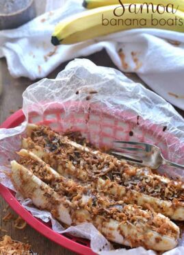 Samoa Banana Boats are a healthier alternative to the Samoa Girl Scout Cookies.