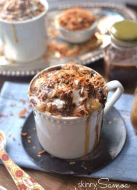 Skinny Samoa Hot Chocolate is a delicious hot drink that is so rich and creamy you won't know its healthier for you!