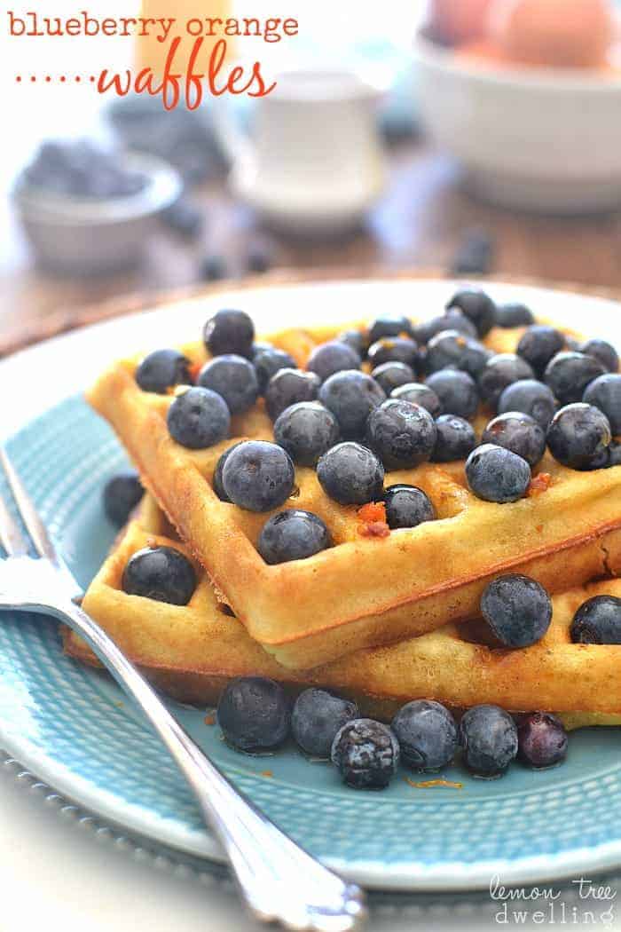 Blueberry Orange Waffles are light & fluffy and easy to make. These delicious brunch waffles are perfect with warm vanilla syrup. A quick and easy breakfast!