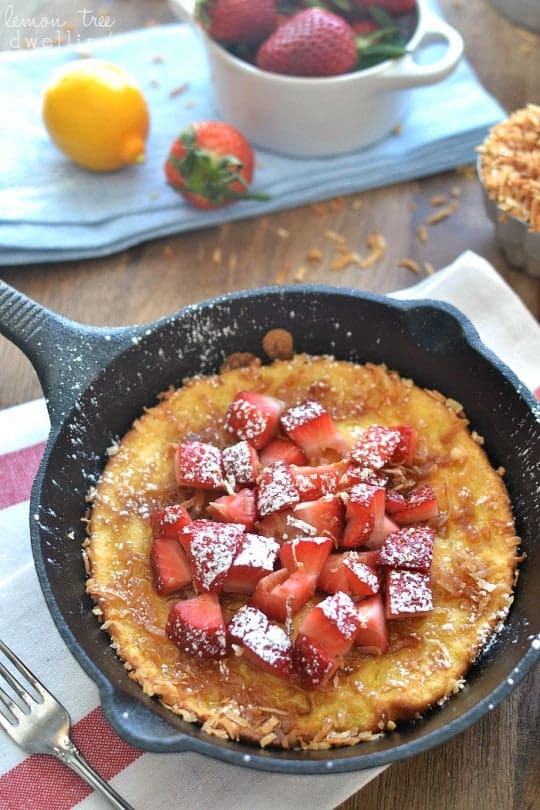 Strawberry Coconut Skillet Pancakes