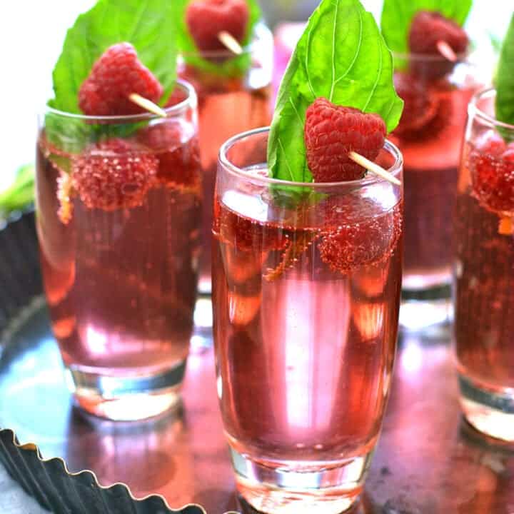 Raspberry Basil Champagne Spritzers