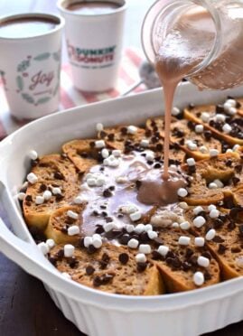 Overnight Hot Chocolate Baked French Toast is loaded with hot chocolate and drizzled with a hot chocolate glaze, this decadent breakfast that's worthy of a celebration!