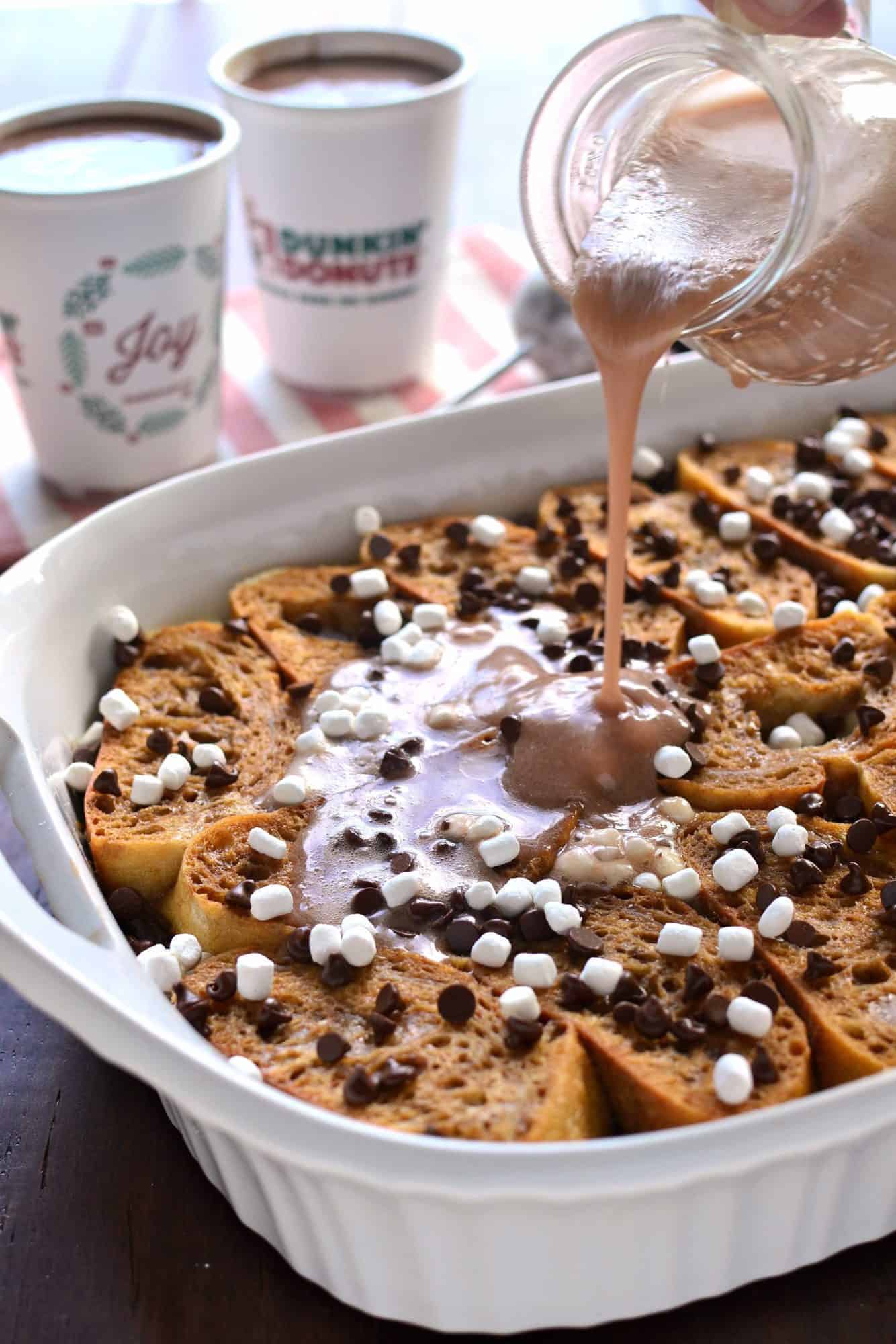 Overnight Hot Chocolate Baked French Toast is loaded with hot chocolate and drizzled with a hot chocolate glaze, this decadent breakfast that's worthy of a celebration!