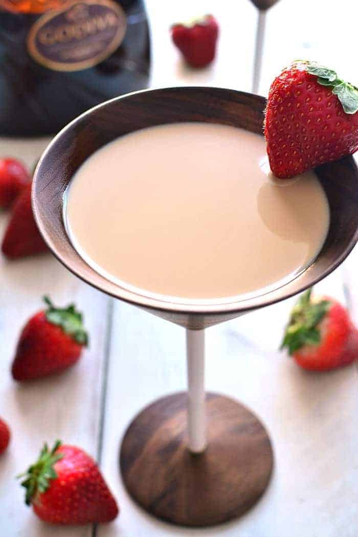 Chocolate Strawberry Martini is made with just three delicious ingredients and perfect for a celebration!