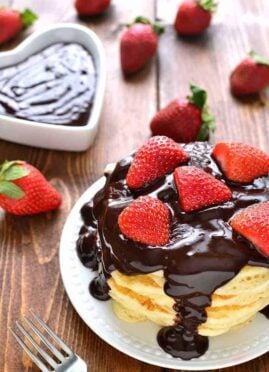 Chocolate Covered Strawberry Pancakes are so delicious and perfect for Valentines day