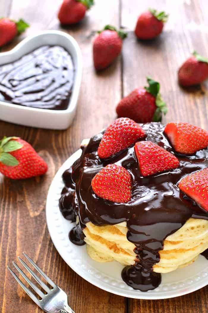 Chocolate Covered Strawberry Pancakes are so delicious and perfect for Valentines day