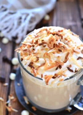 This Coconut White Chocolate Mocha is just like your favorite coffeehouse special! Indulge and treat yourself to this rich and flavorful mocha in the comfort of your own home.