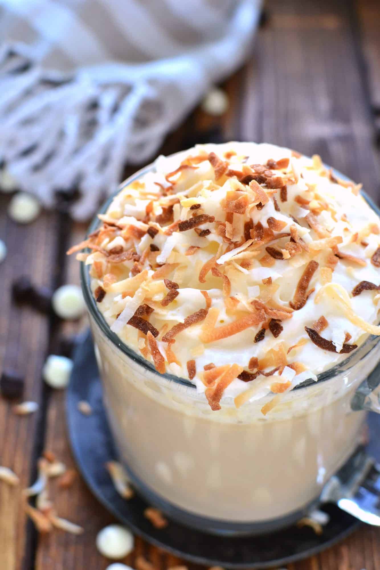 This Coconut White Chocolate Mocha is just like your favorite coffeehouse special! Indulge and treat yourself to this rich and flavorful mocha in the comfort of your own home.