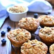 These Blueberry Granola Muffins are a quick breakfast packed full of sweet blueberries, vanilla almond granola then topped with granola streusel for a crunchy finish.