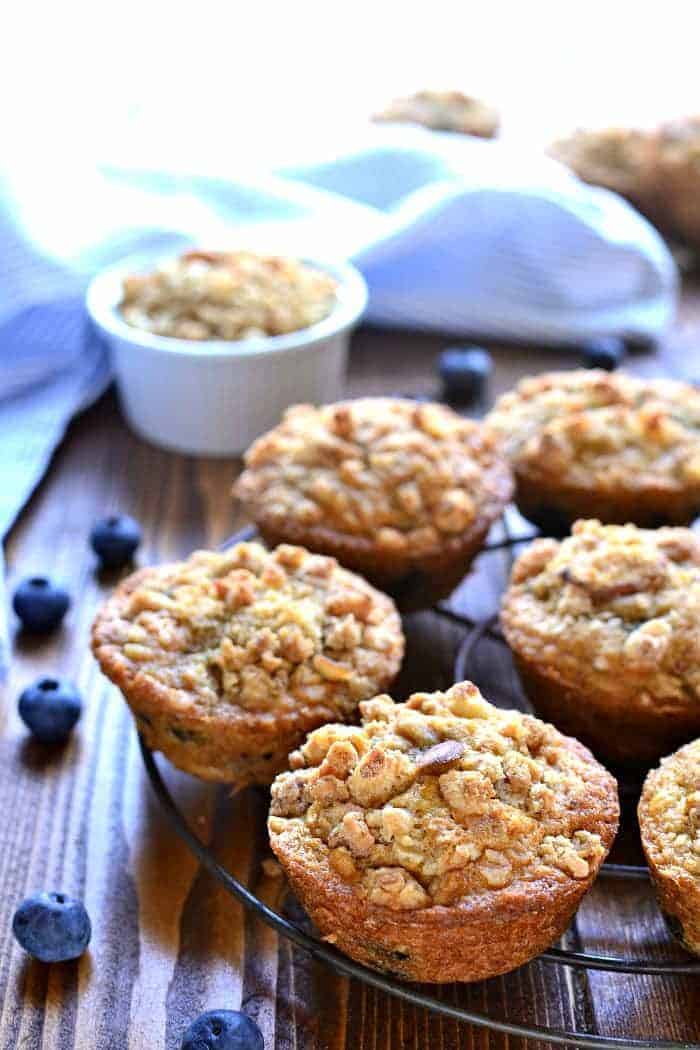 These Blueberry Granola Muffins are a quick breakfast packed full of sweet blueberries, vanilla almond granola then topped with granola streusel for a crunchy finish.