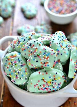 Homemade Mint Circus Animal Cookies with rainbow sprinkles! These quick and easy treats are great for the kids in your home.