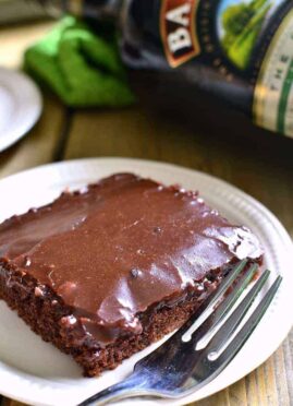 This Baileys Chocolate Sheet Cake is a deliciously decadent chocolate cake. It's moist, rich cake is packed with delicious Baileys flavor.