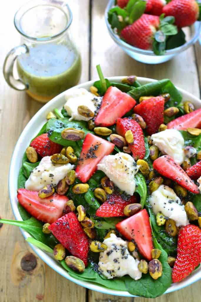 Strawberry Spinach Salad with Goat Cheese & Pistachios Lemon Tree