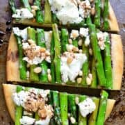 asparagus goat cheese flatbread, cut into 3 slices