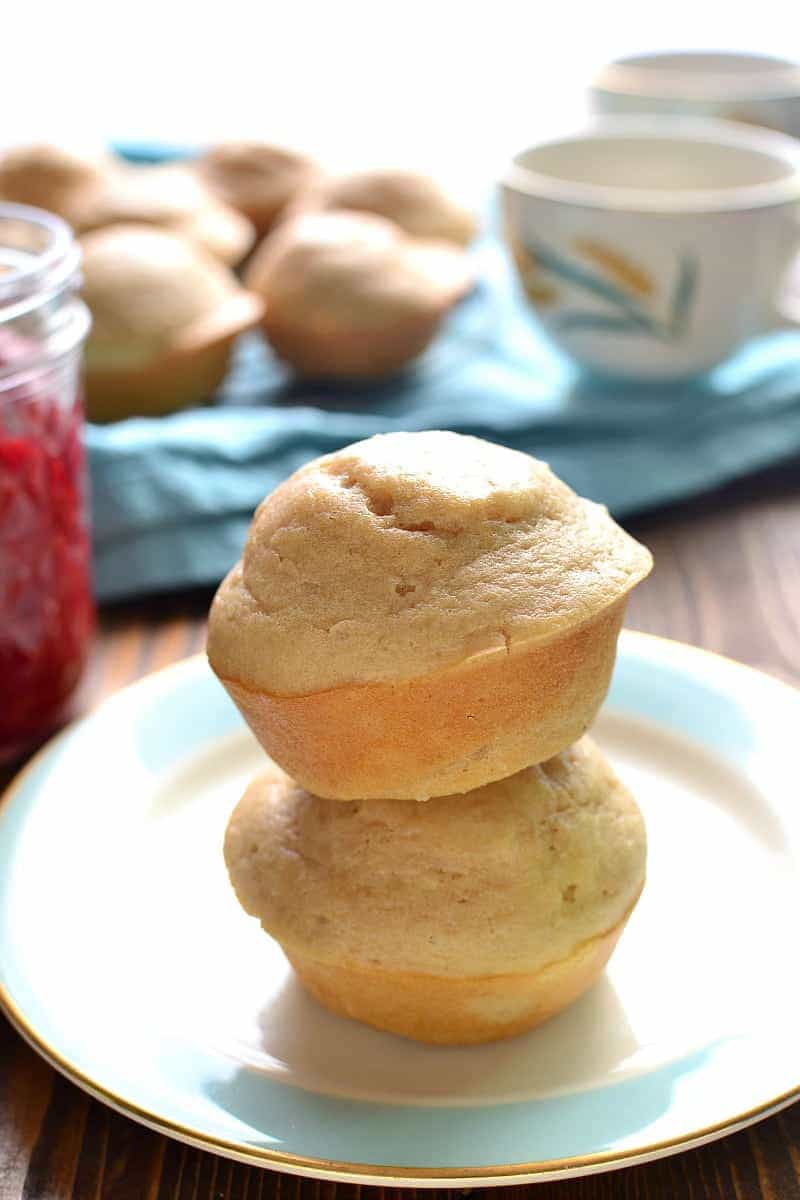 2 Very Vanilla Muffins stacked on a small round plate