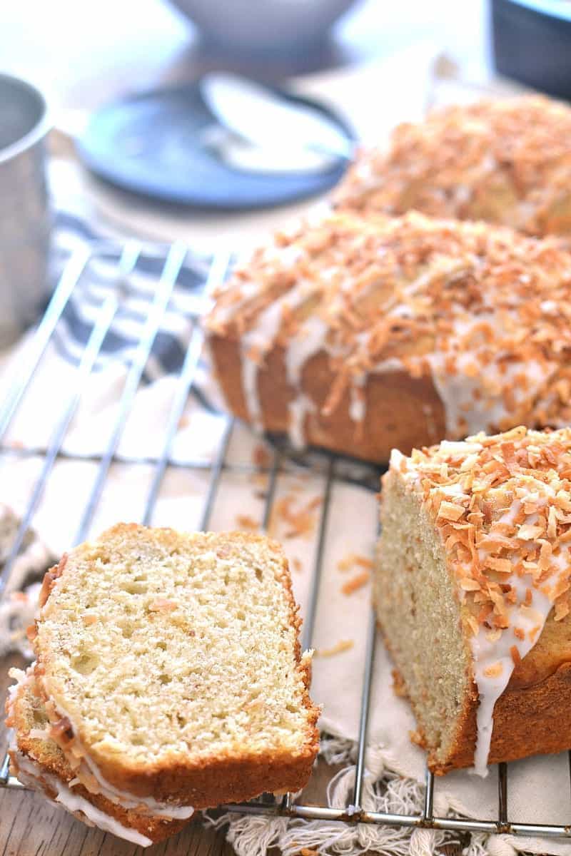 Coconut Rum Banana Bread sliced