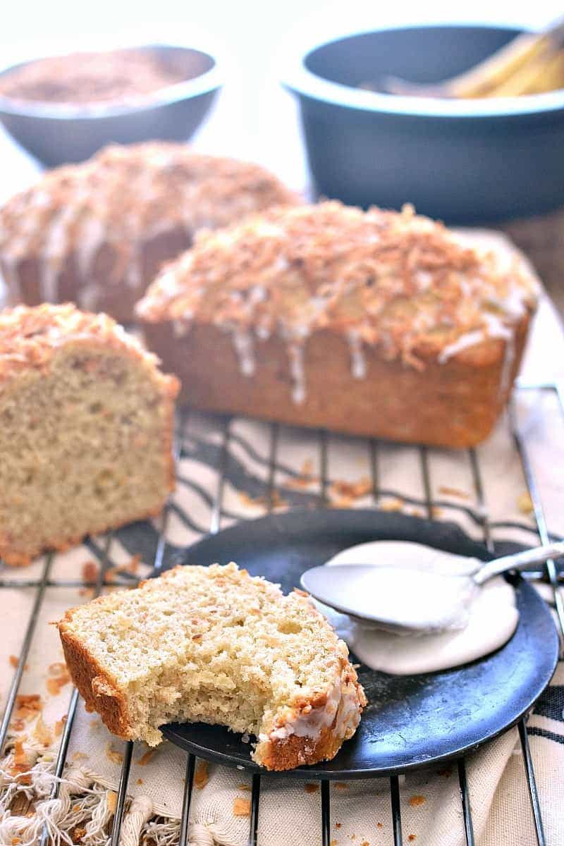 Coconut Rum Banana Bread bite shot