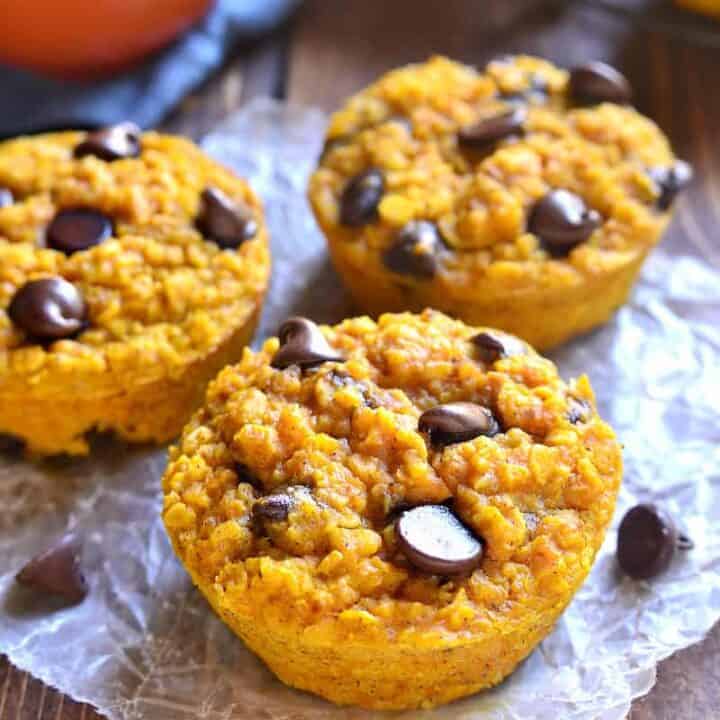 Pumpkin Chocolate Chip Baked Oatmeal Muffins